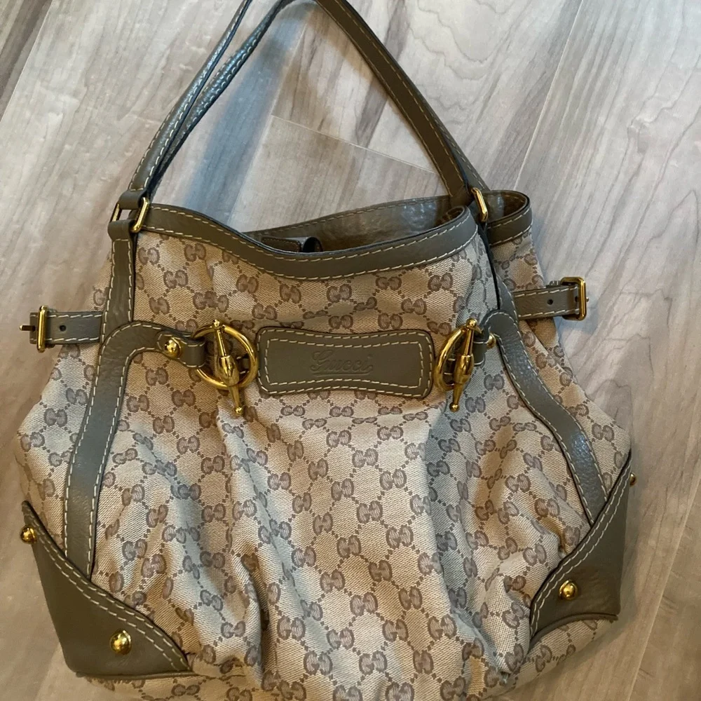 GUCCI Jockey Medium GG Canvas Monogram Tote Bag Beige 203546 - Picture 9 of 9